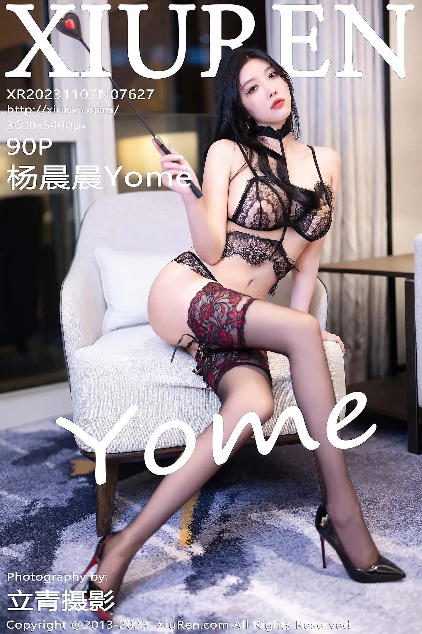 [XiuRen秀人网]VOL.7627 女神杨晨晨Yome性感黑色上衣配黑短裙露超薄无内黑丝魅惑写真90P-秀人网官方网站